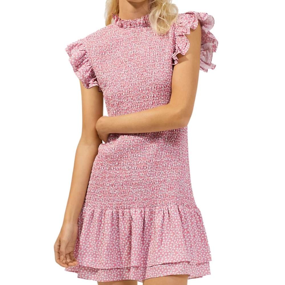 French Connection Elao Verona Crepe Smocked Dress Pink Sz M Pink Party Cocktail